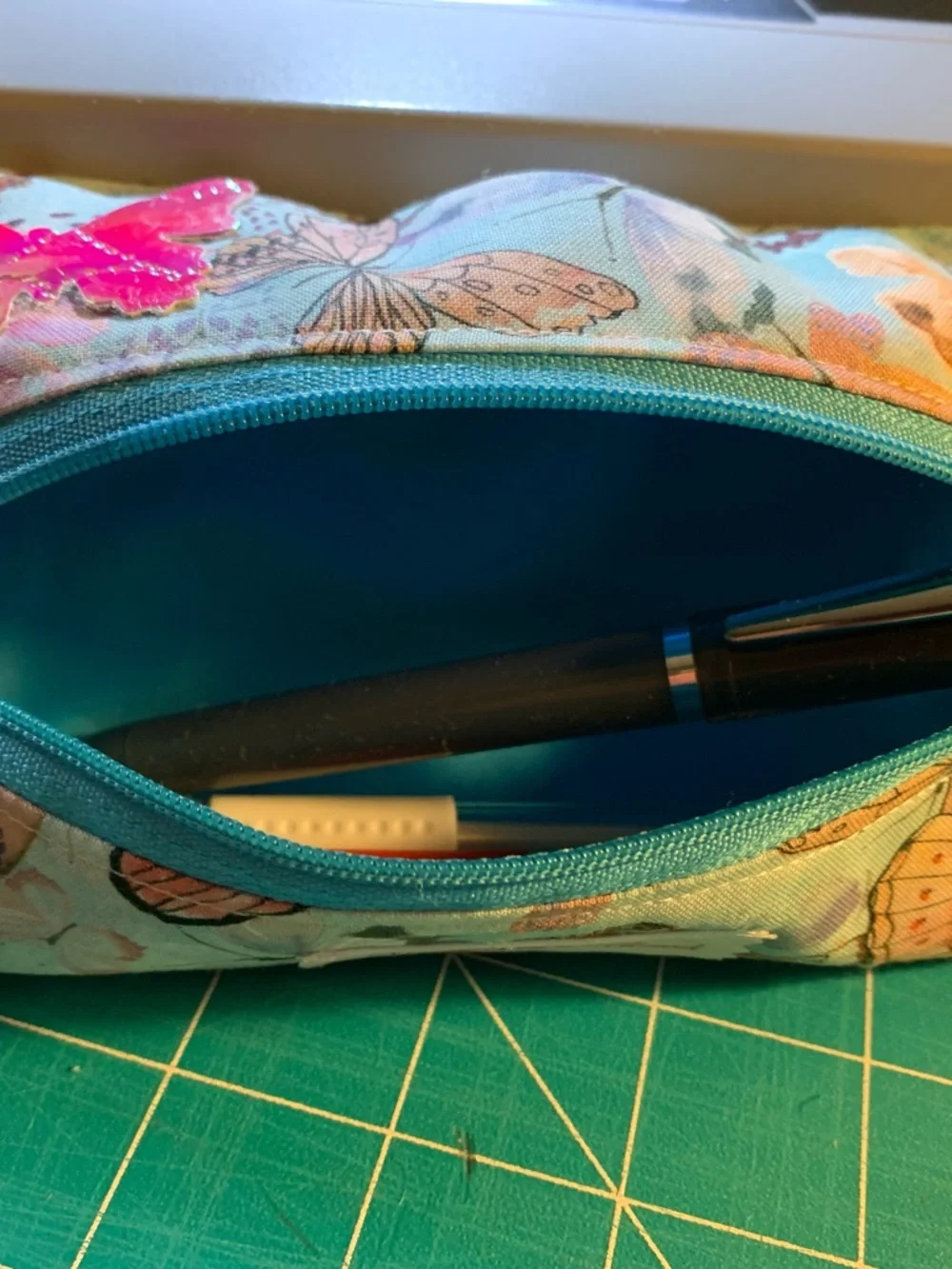 Teal Butterfly Pencil Case with Tassel